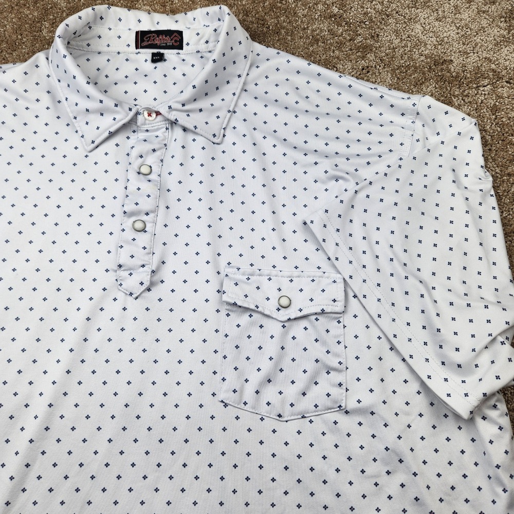 Rafter C Mens XXL White Geometric Pearl Snap Western Performance Polo Shirt